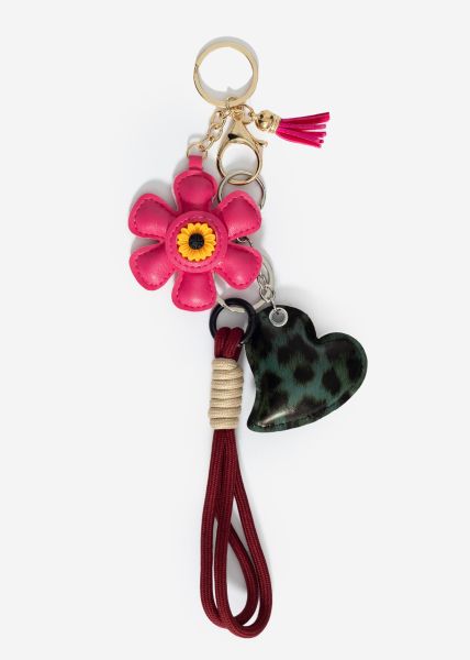 Taschenanhänger Set mit Blume und Leo Herz - pink