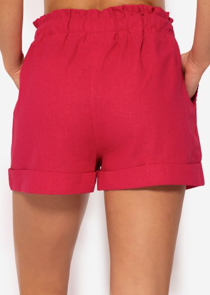 Leinen Shorts mit Paperbag Taille, pink