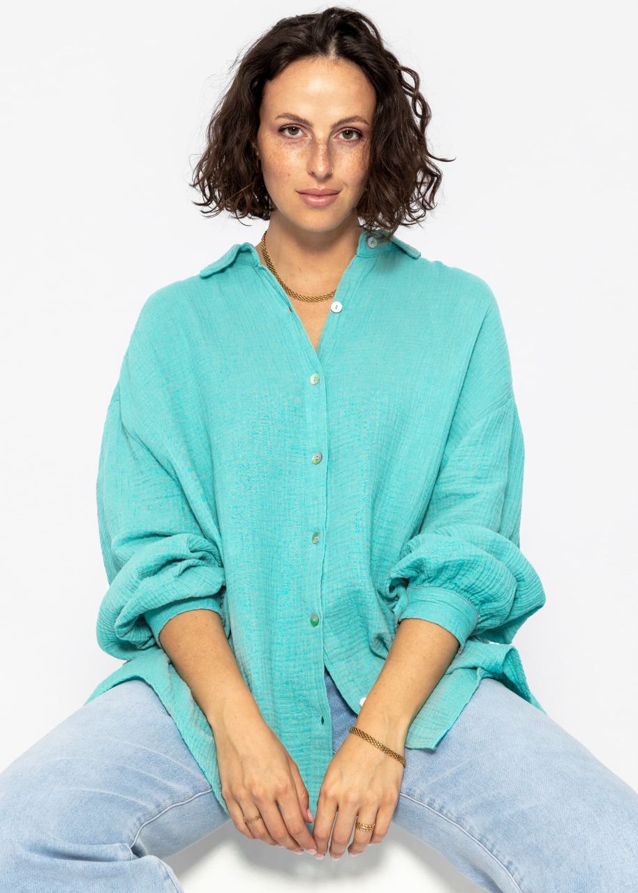 Musselin Bluse oversize, kurz, türkis