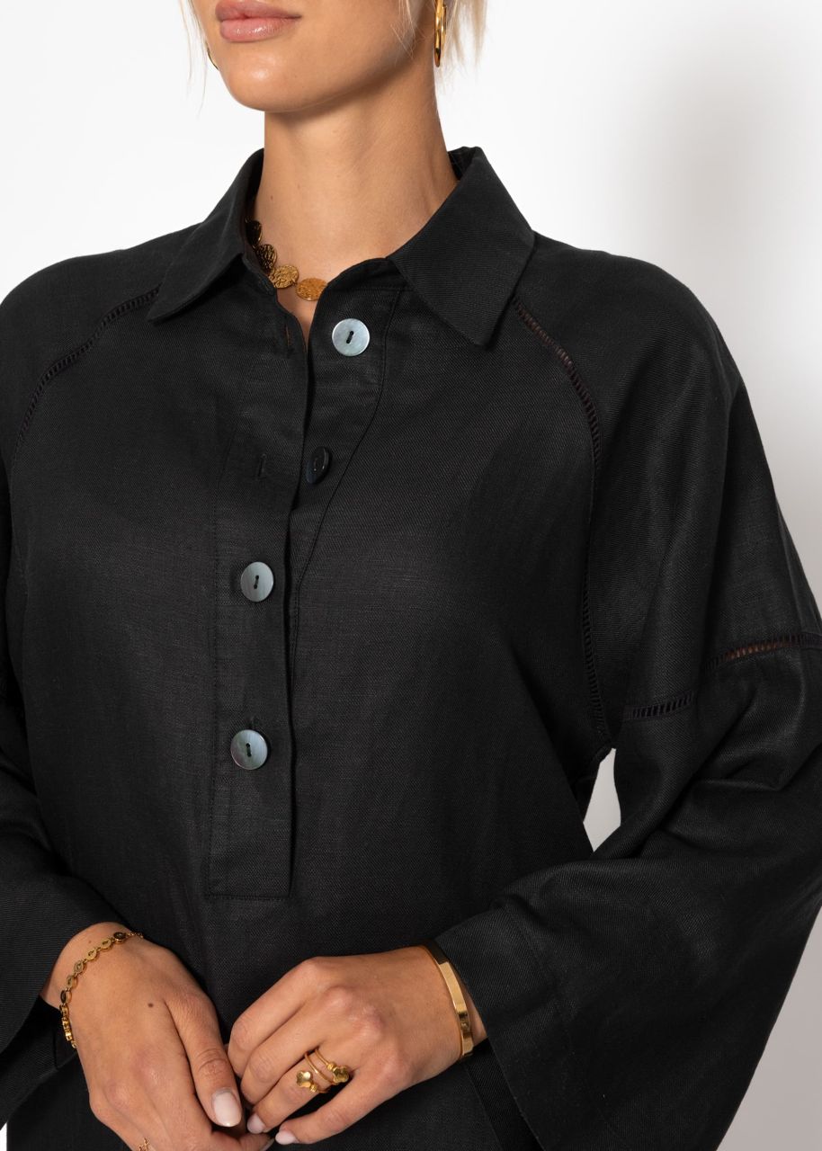 Leinen Kleid mit Knopfleiste - schwarz