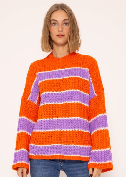 Oversize Pullover mit Streifen - orange-lila-weiß