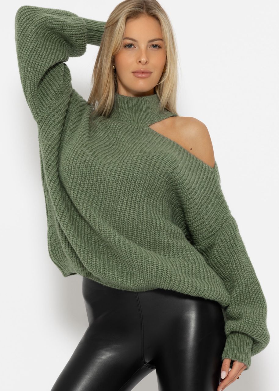 Oversize Cut-Out Pullover - salbeigrün