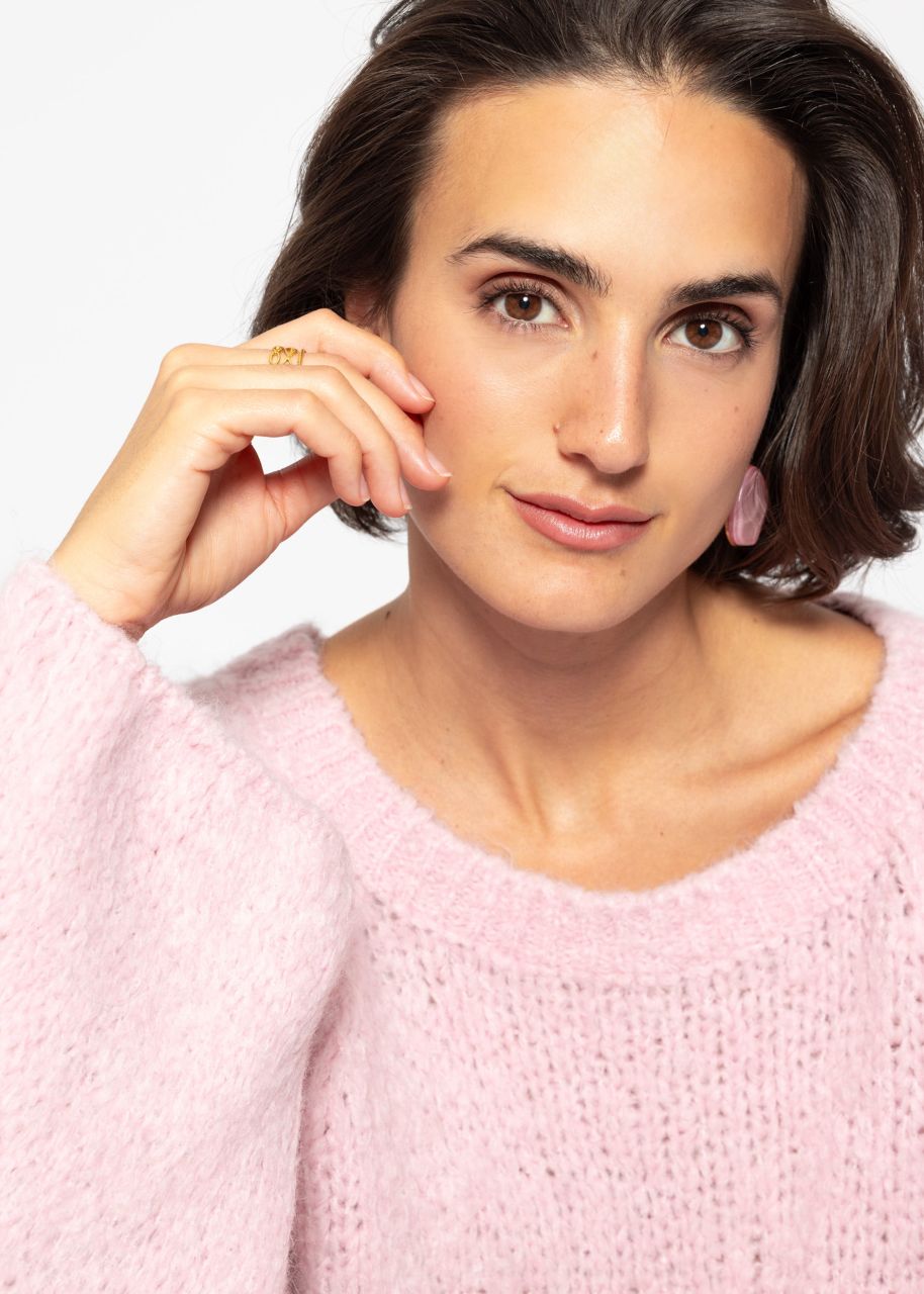 Pullover mit weitem Rundhalsausschnitt - rosa