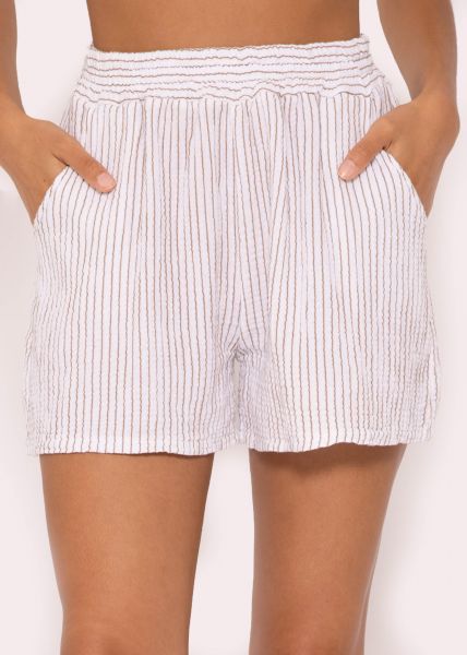 Gestreifte Musselin Shorts, braun/offwhite