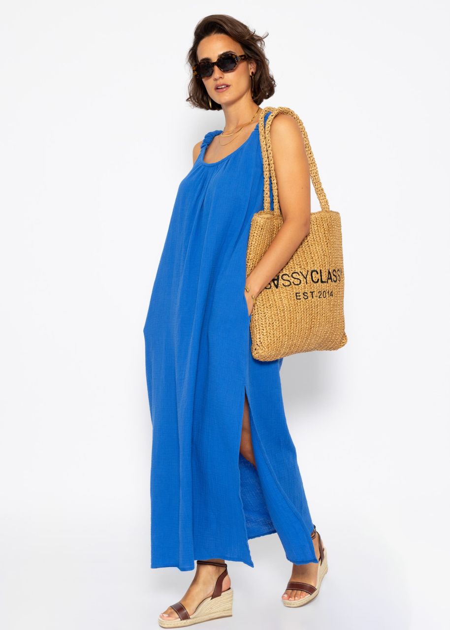 Maxi Musselin Kleid mit Taschen - royalblau