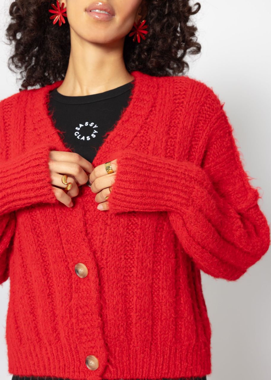 Gerippter Strickcardigan mit Knöpfen - rot