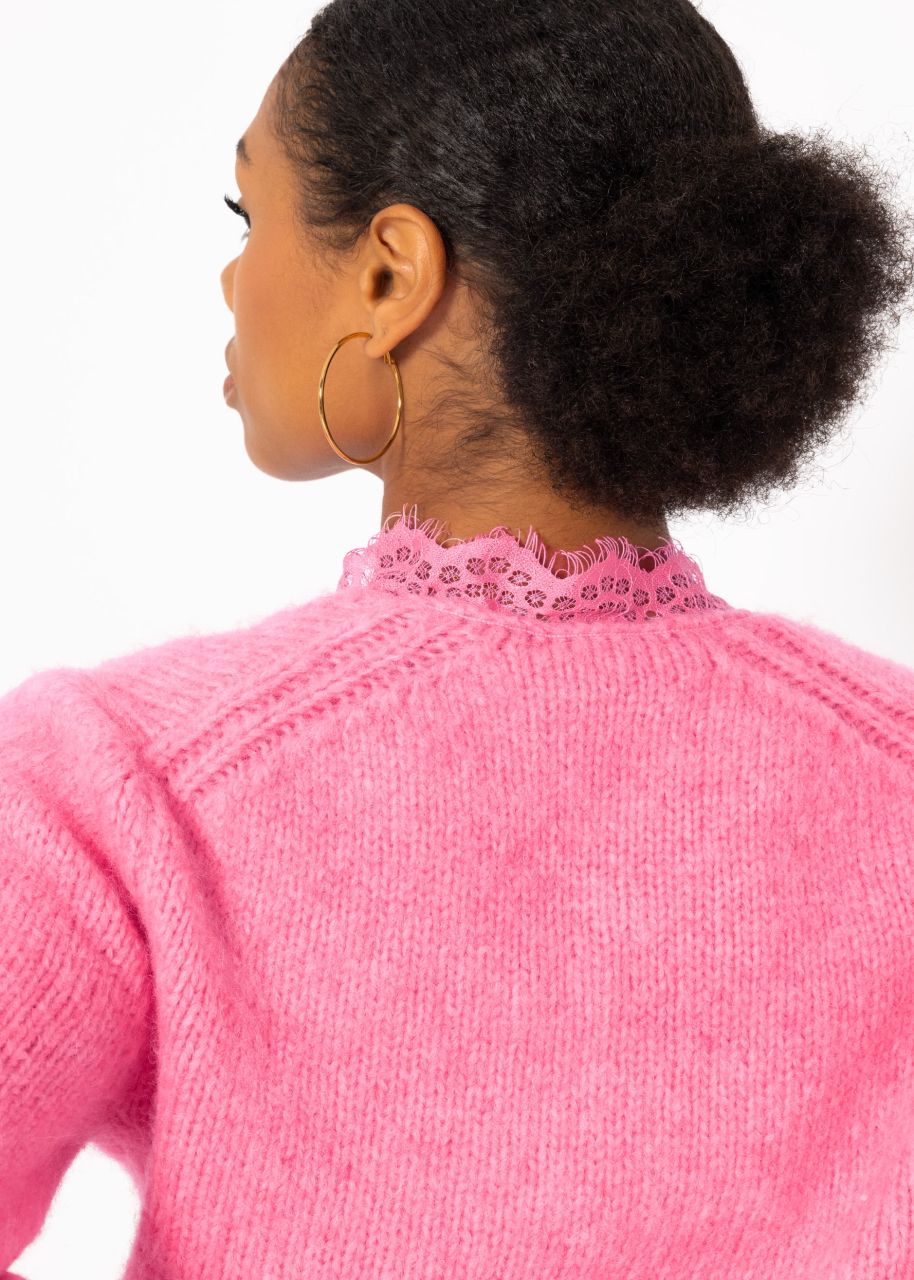 Pullover mit Spitzen-Ausschnitt - pink