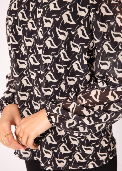 Schulterfreie Chiffonbluse mit Print, schwarz