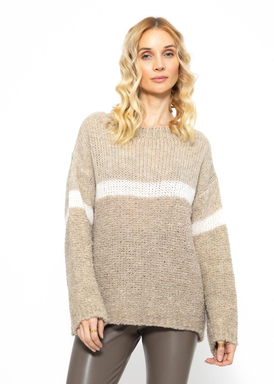 Flauschiger Pullover mit Streifendesign - beige-offwhite