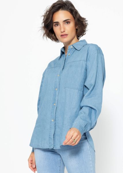 Lässige Denim Hemdbluse mit Brusttasche - blau