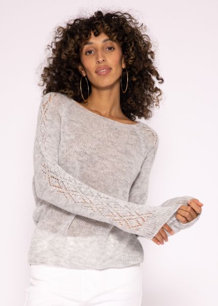 Lockerer Pullover mit Ajour-Muster, hellgrau