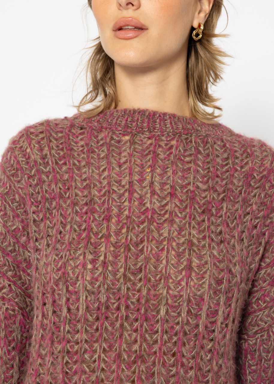 Lässiger Strickpullover mit Muster - fuchsia-taupe