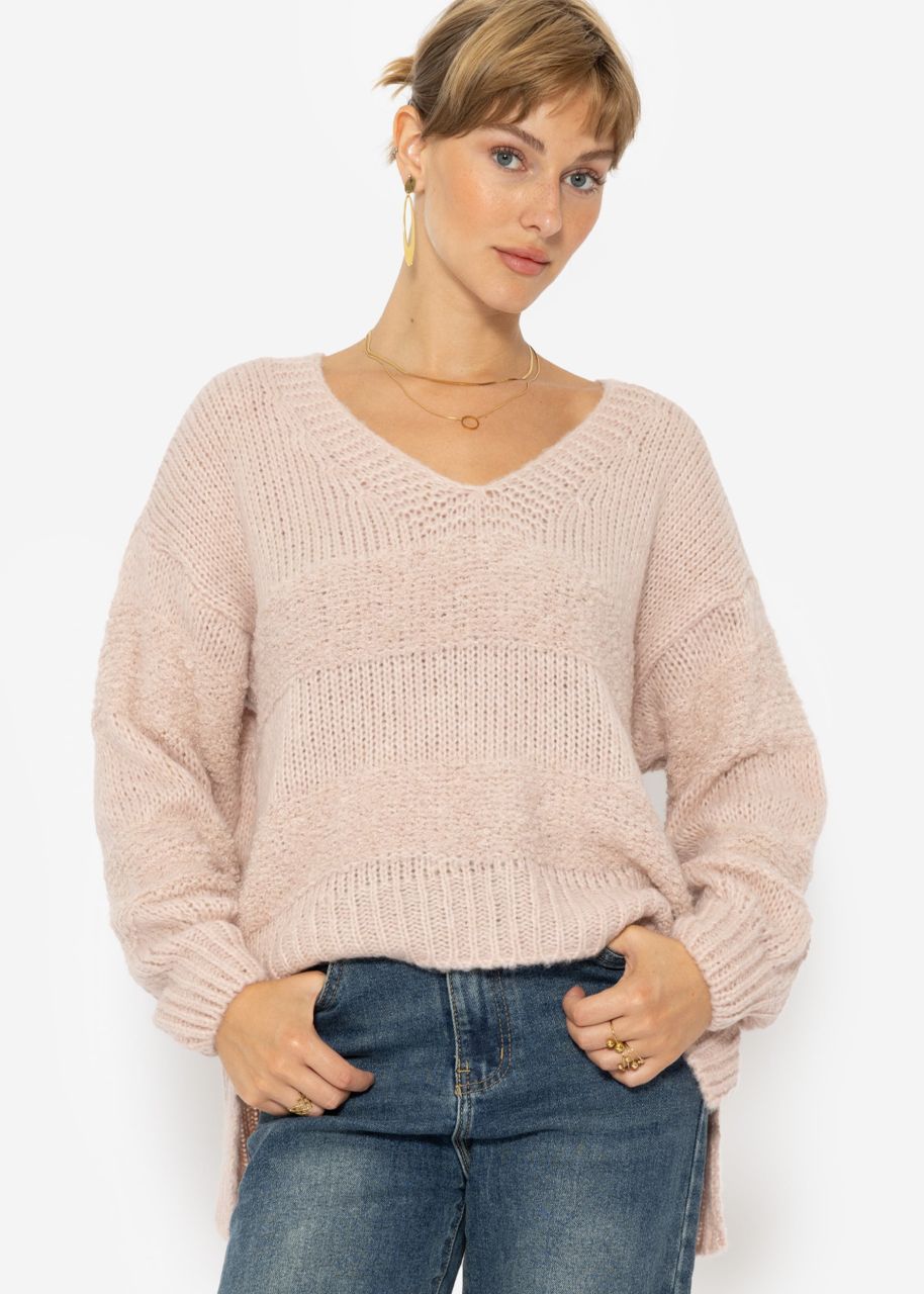 Strickpullover mit V-Ausschnitt, rosa