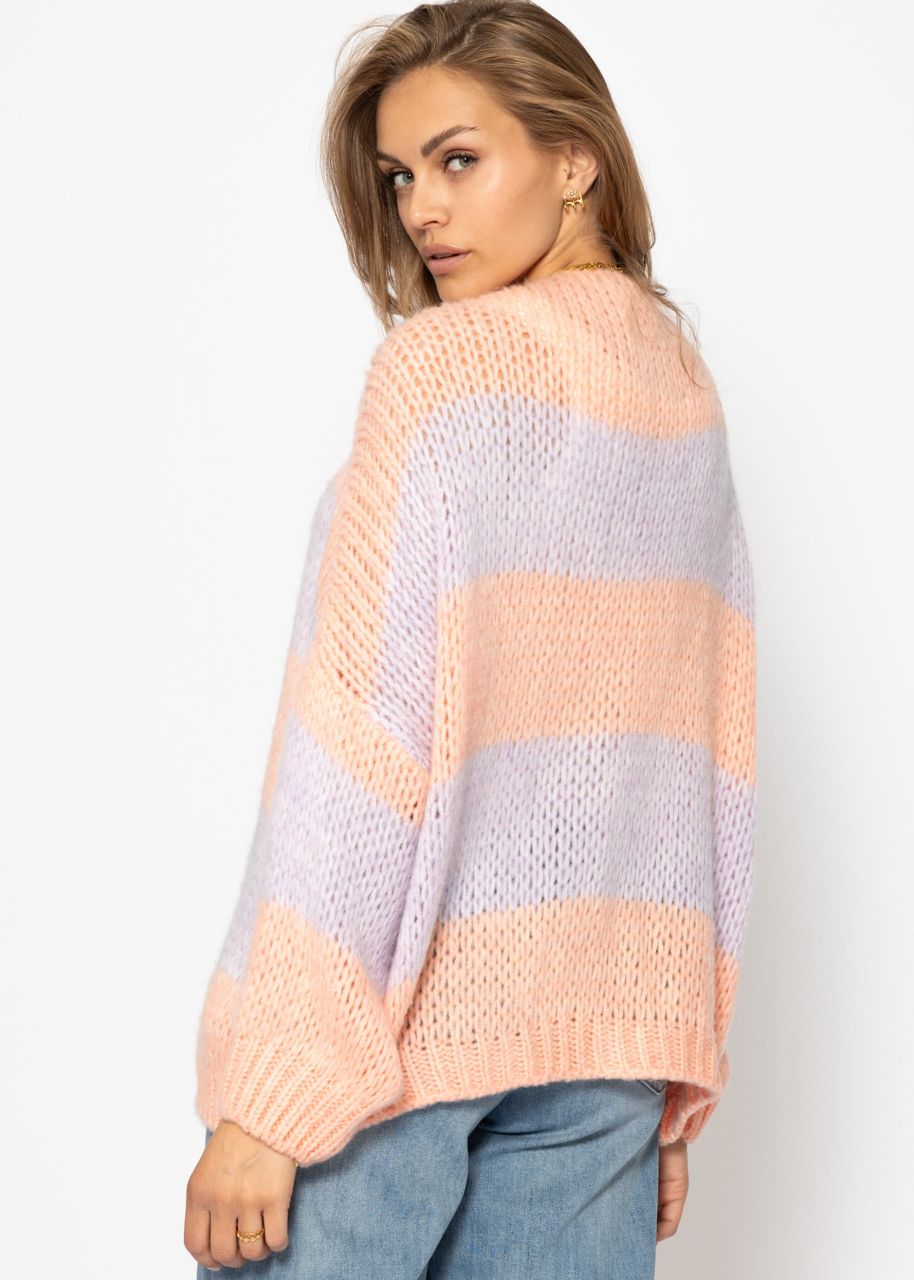 Gestreifter oversize Cardigan - peach-flieder