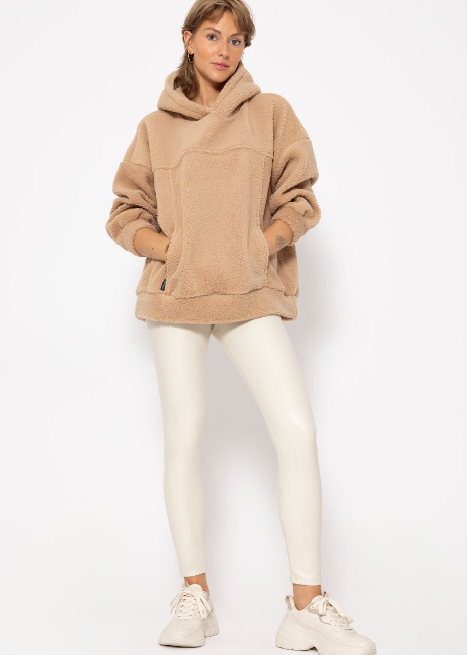 Oversize Teddy Hoodie mit Taschen - beige