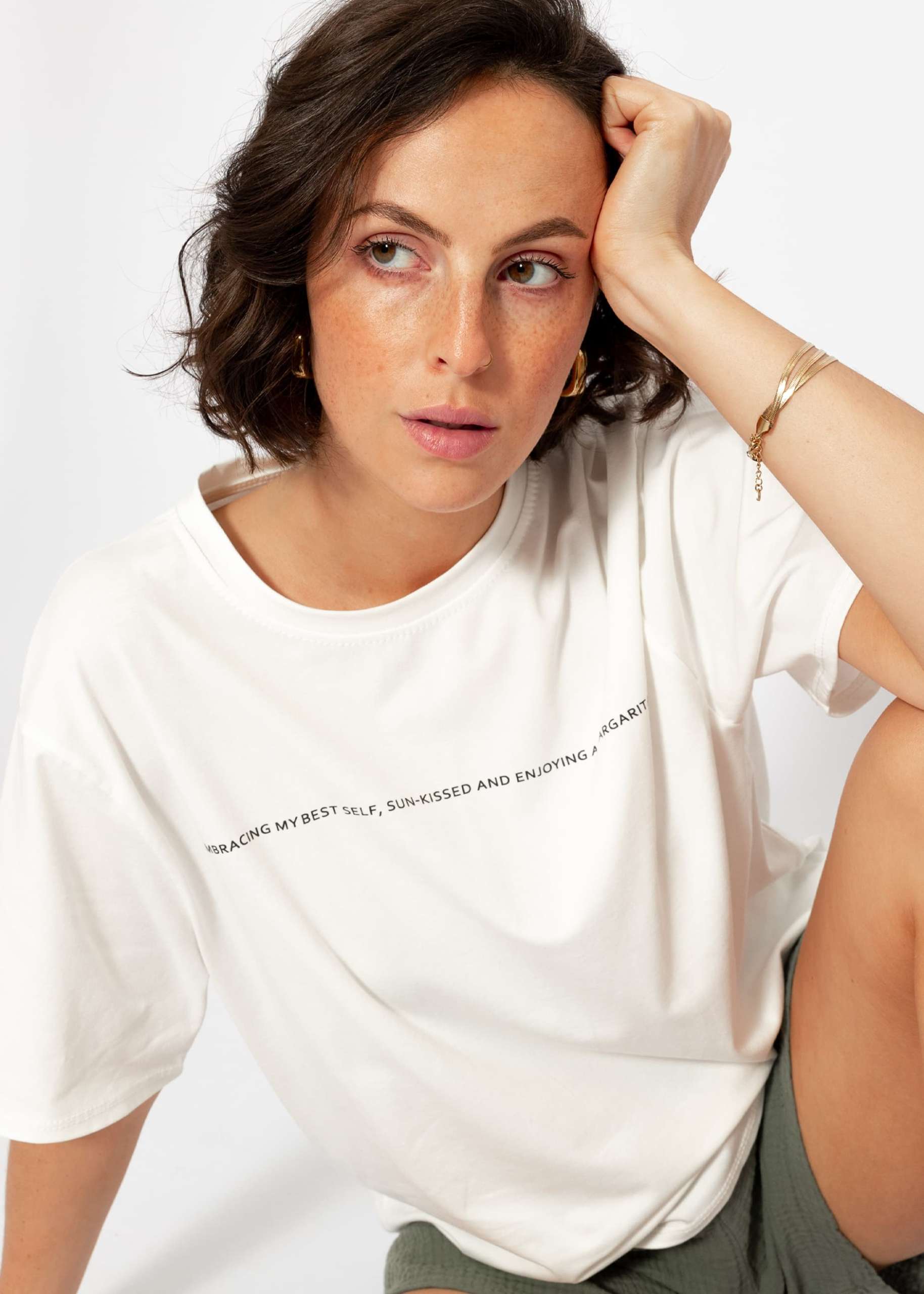 Oversize T-Shirt mit Print - offwhite