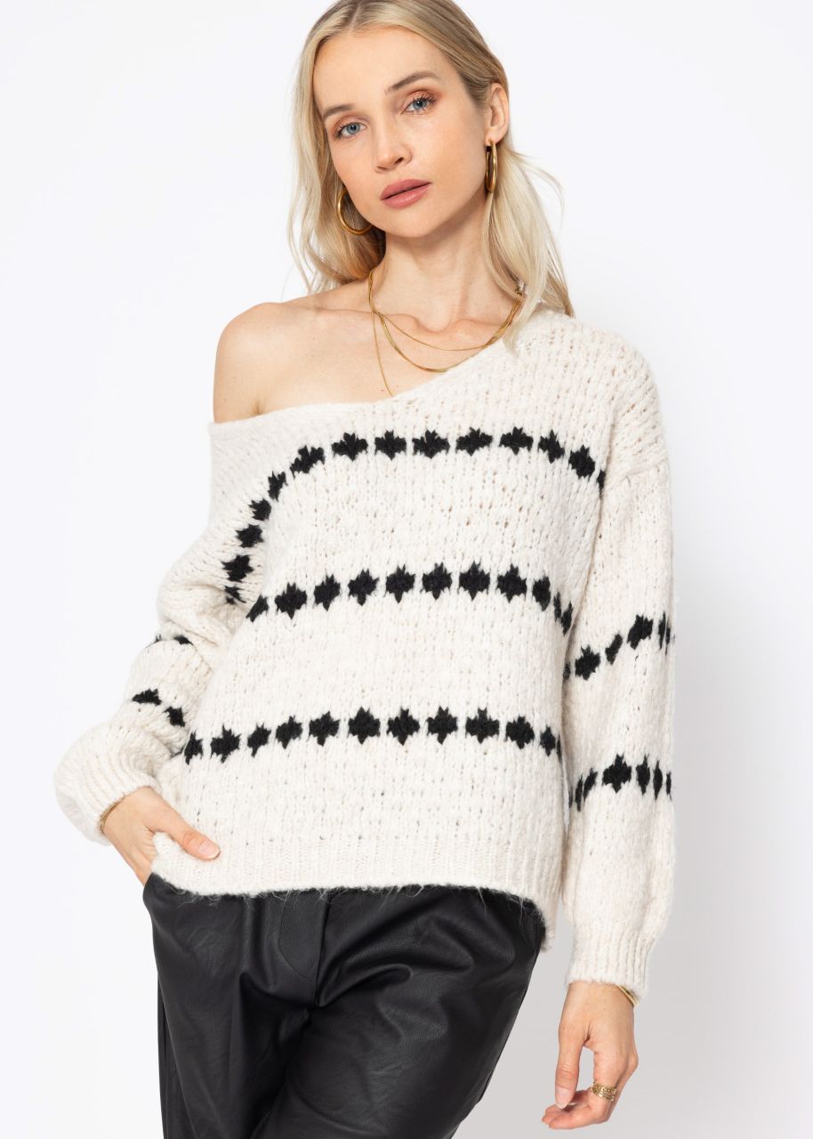 Pullover mit Fantasie-Streifenmuster - offwhite