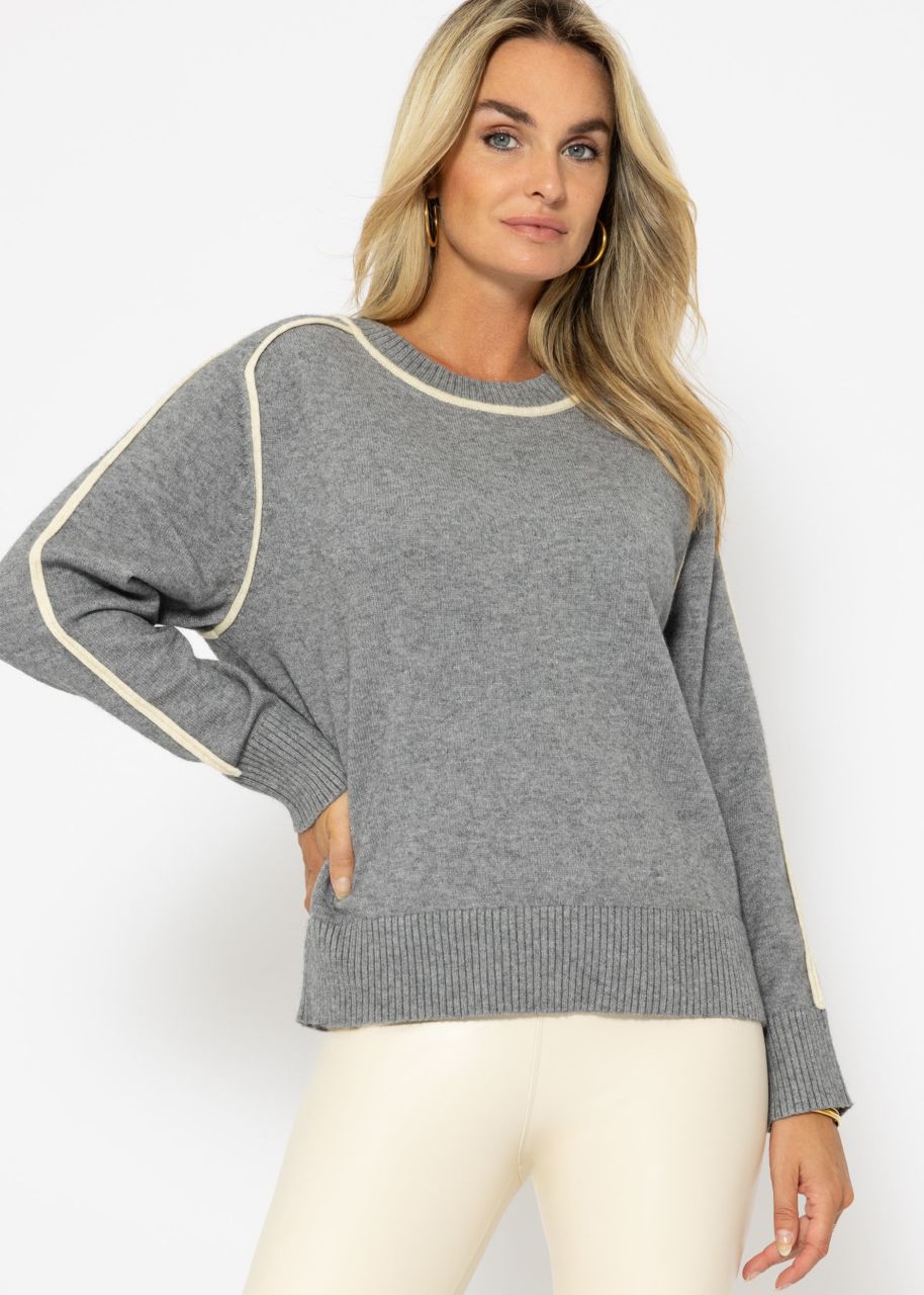 Pullover mit Zierblenden - grau-beige