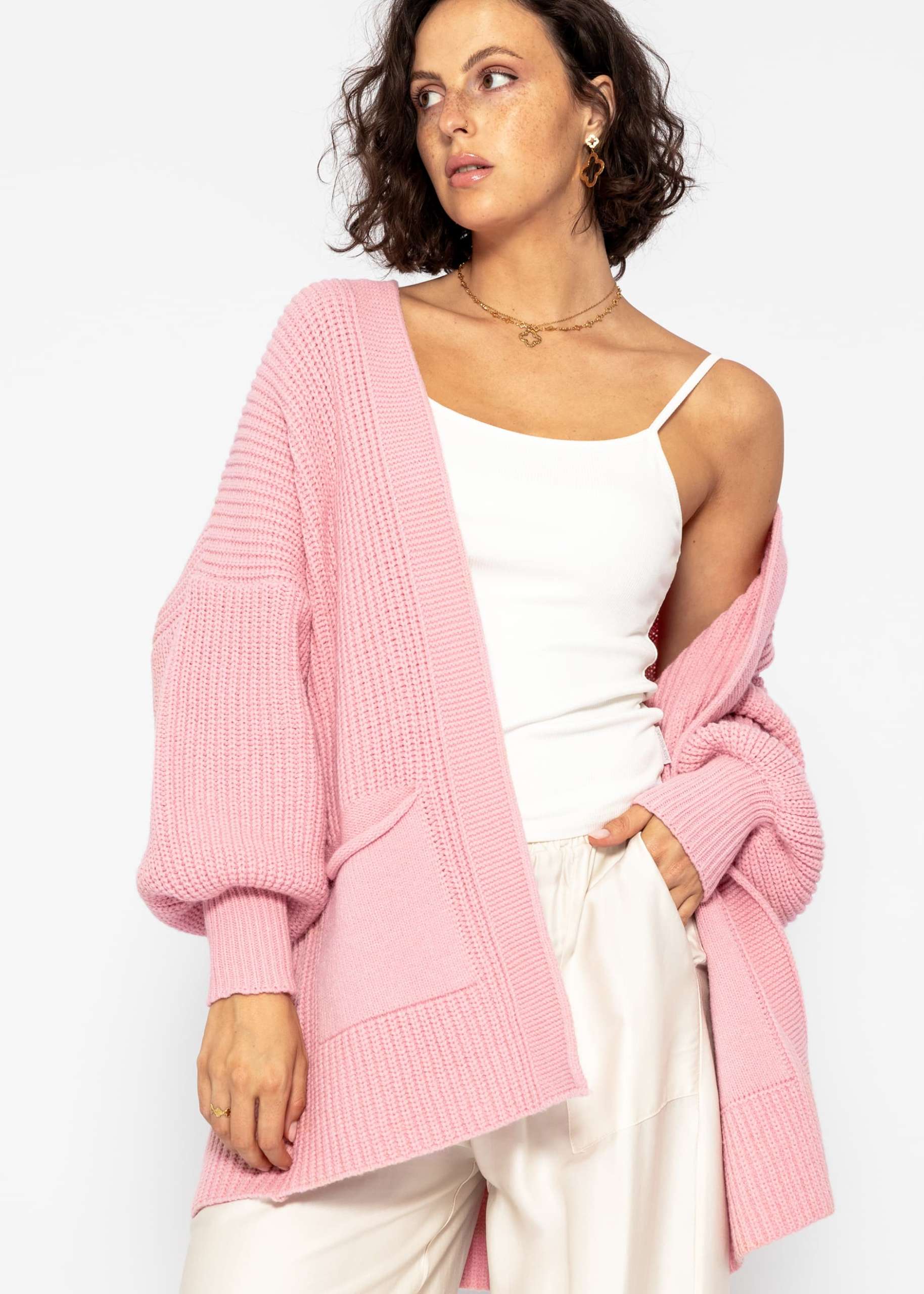 Soft Strick Cardigan mit Taschen - rosa