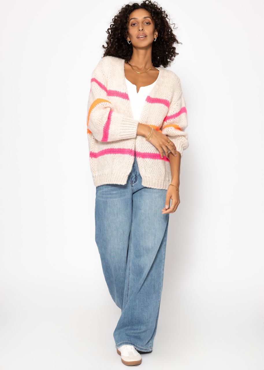 Oversize Cardigan mit pink und orange Streifen, offwhite