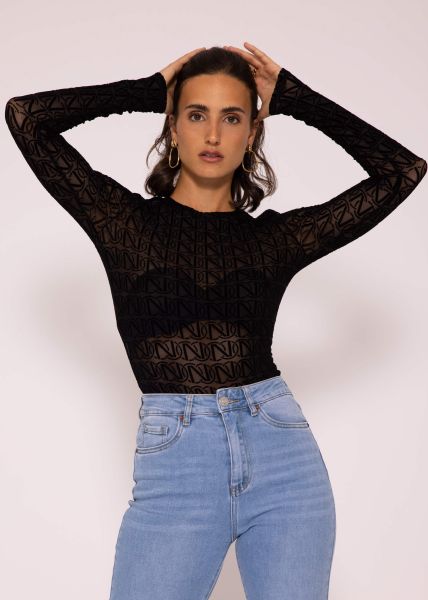 Netz-Body mit Beflockung, schwarz