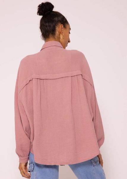 Musselin Bluse oversize, kurz, altrosa
