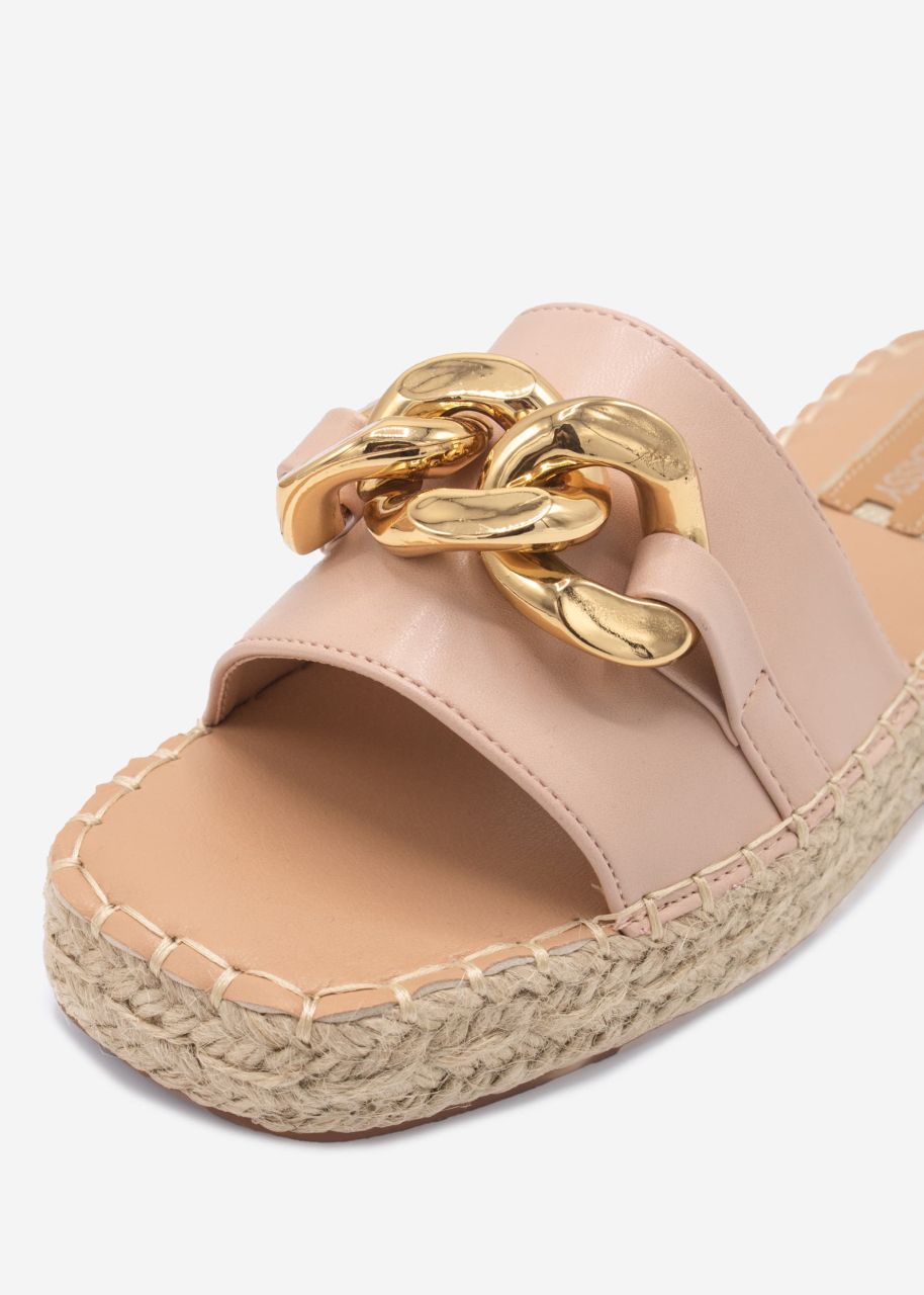 Espadrilles-Slider mit Kette - rosa