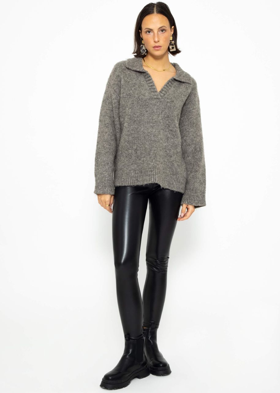 Oversize Pullover mit Kragen - grau