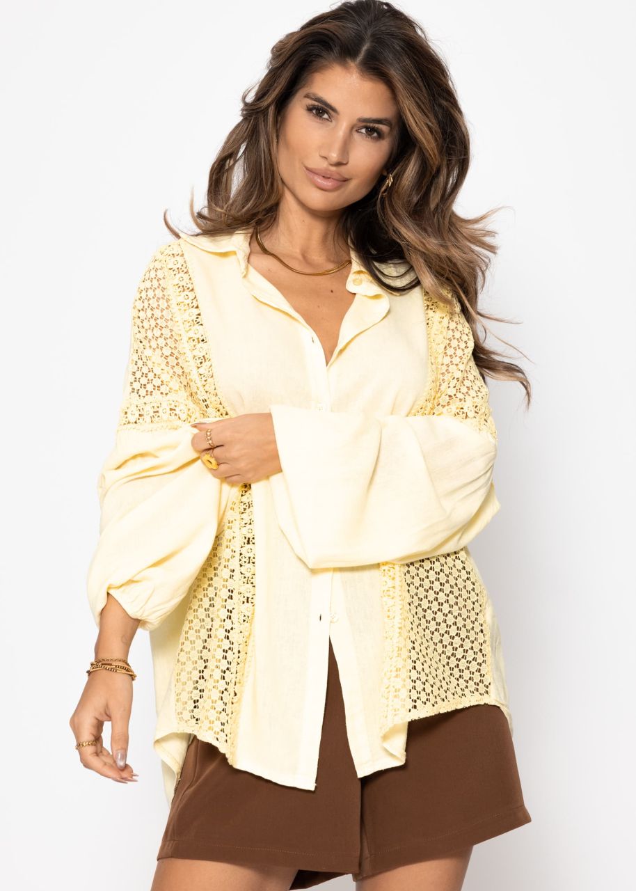 Leinen Bluse mit Spitze - buttergelb