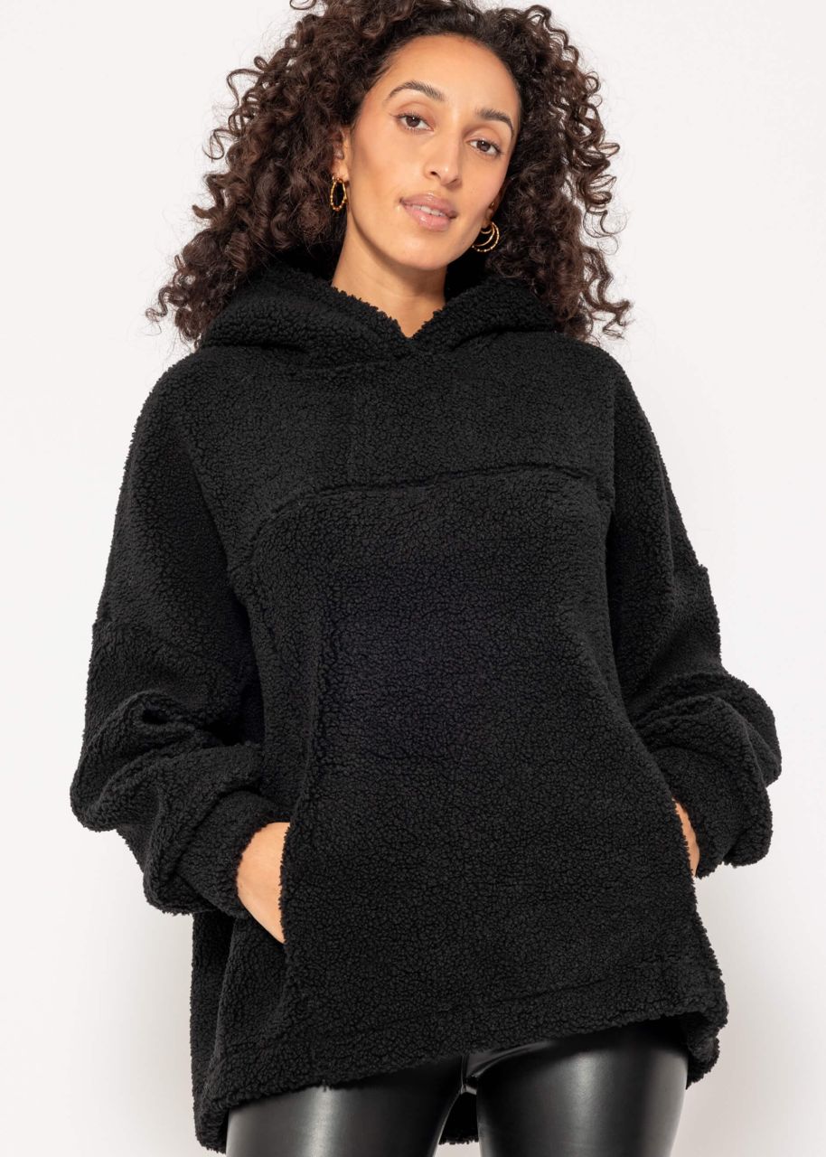 Oversize Teddy Sweatshirt mit Kapuze - schwarz