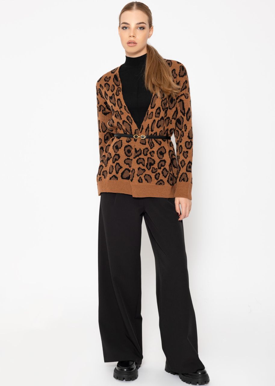 Jacquard Cardigan mit Leo-Muster - camel