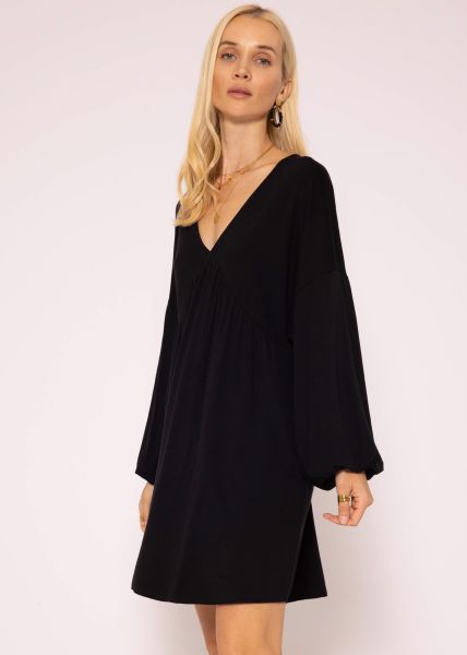Lässiges Jerseykleid mit V-Ausschnitt, schwarz