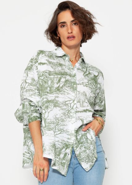 Musselin Bluse mit Print, khaki