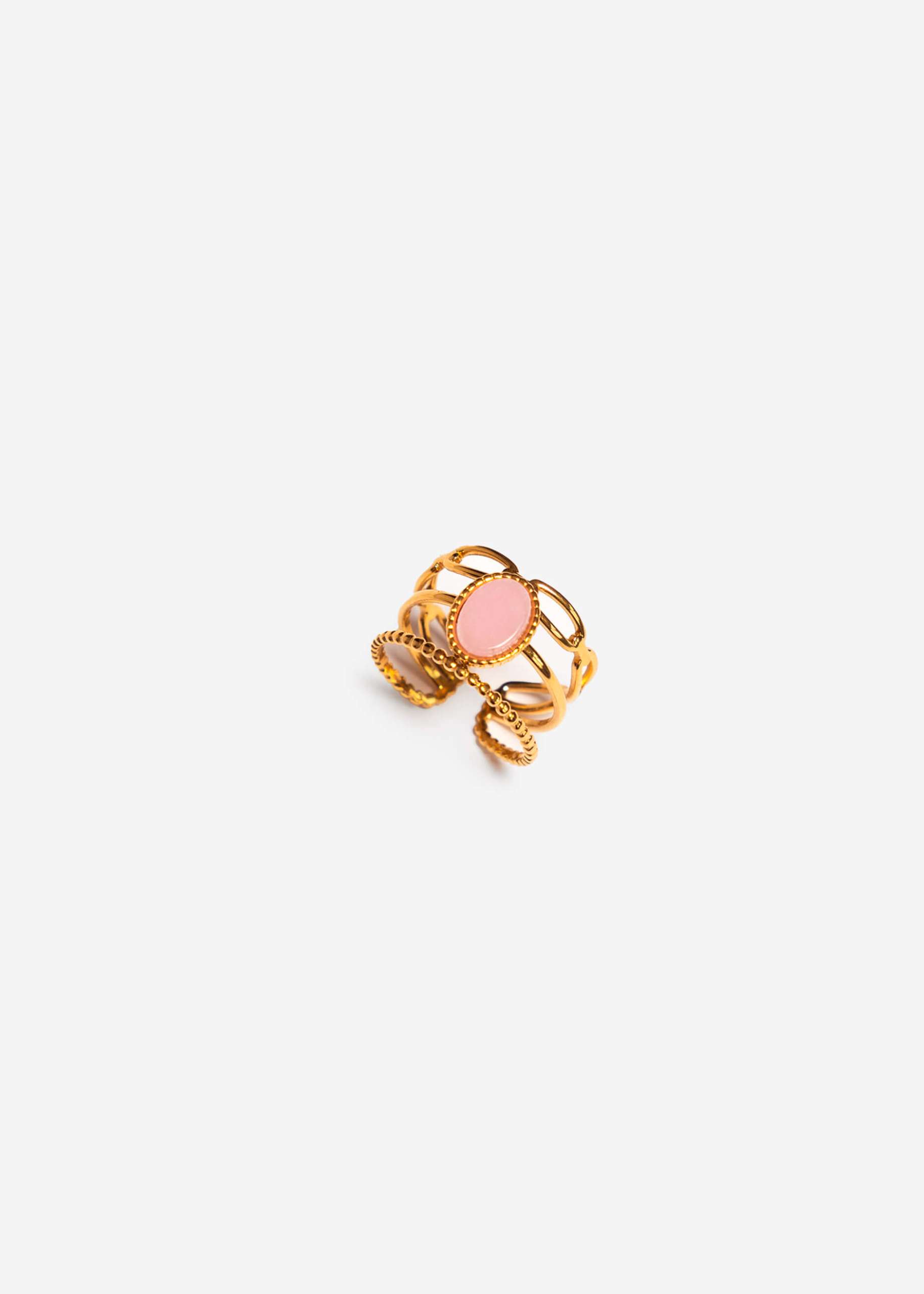 Dreigliedriger Ring mit rosa Schmuckstein - gold