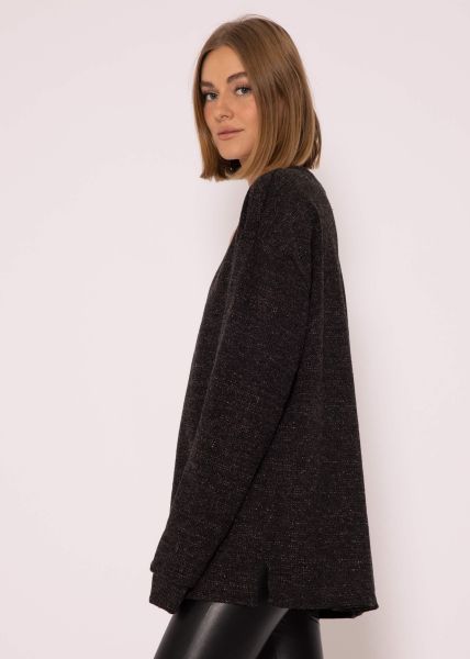 Lurex-Sweater mit tiefem V-Ausschnitt, dunkelgrau