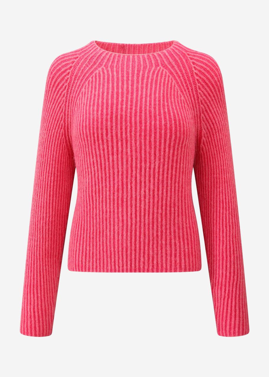 Zweifarbiger gerippter Pullover - pink-fuchsia