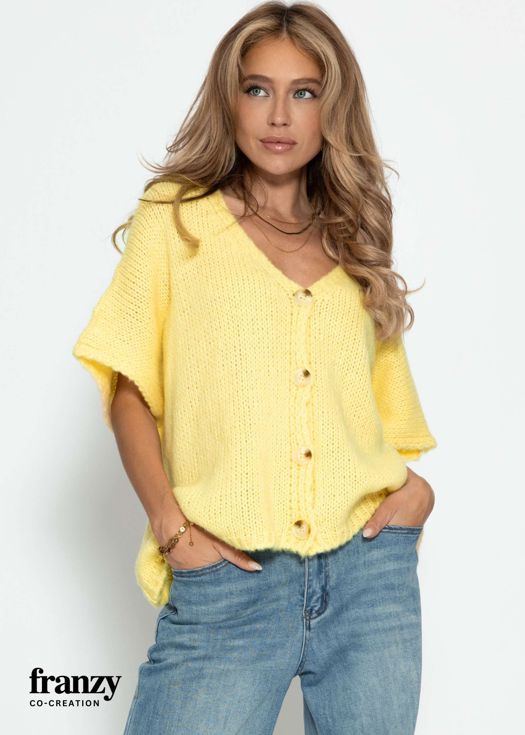 Oversize Strickweste - buttergelb