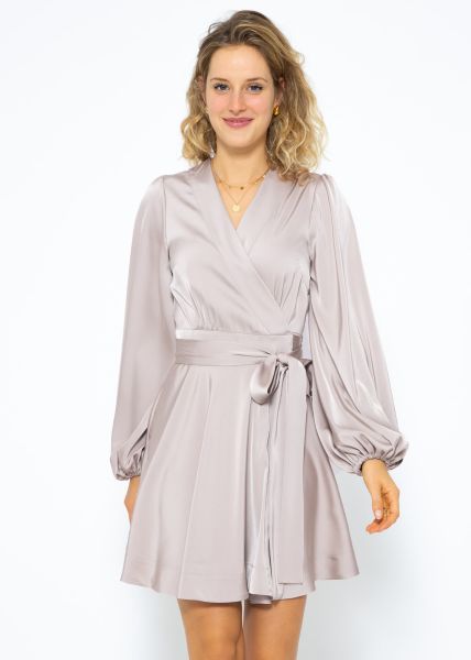 Elegantes Satin Wickelkleid - taupe
