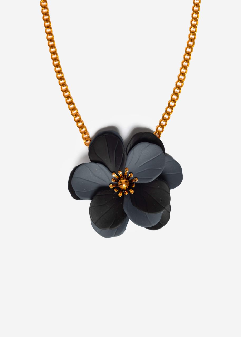 Halskette mit schwarz/grauer Blüte - gold