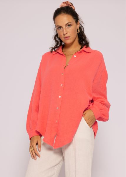Ultra oversize Musselin-Blusenhemd, kürzere Variante, koralle