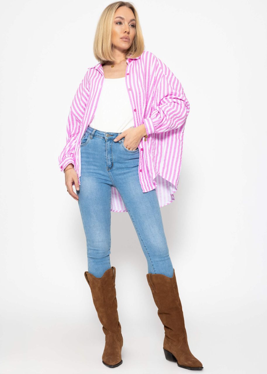 Gestreifte Oversize Musselin Bluse - rosa