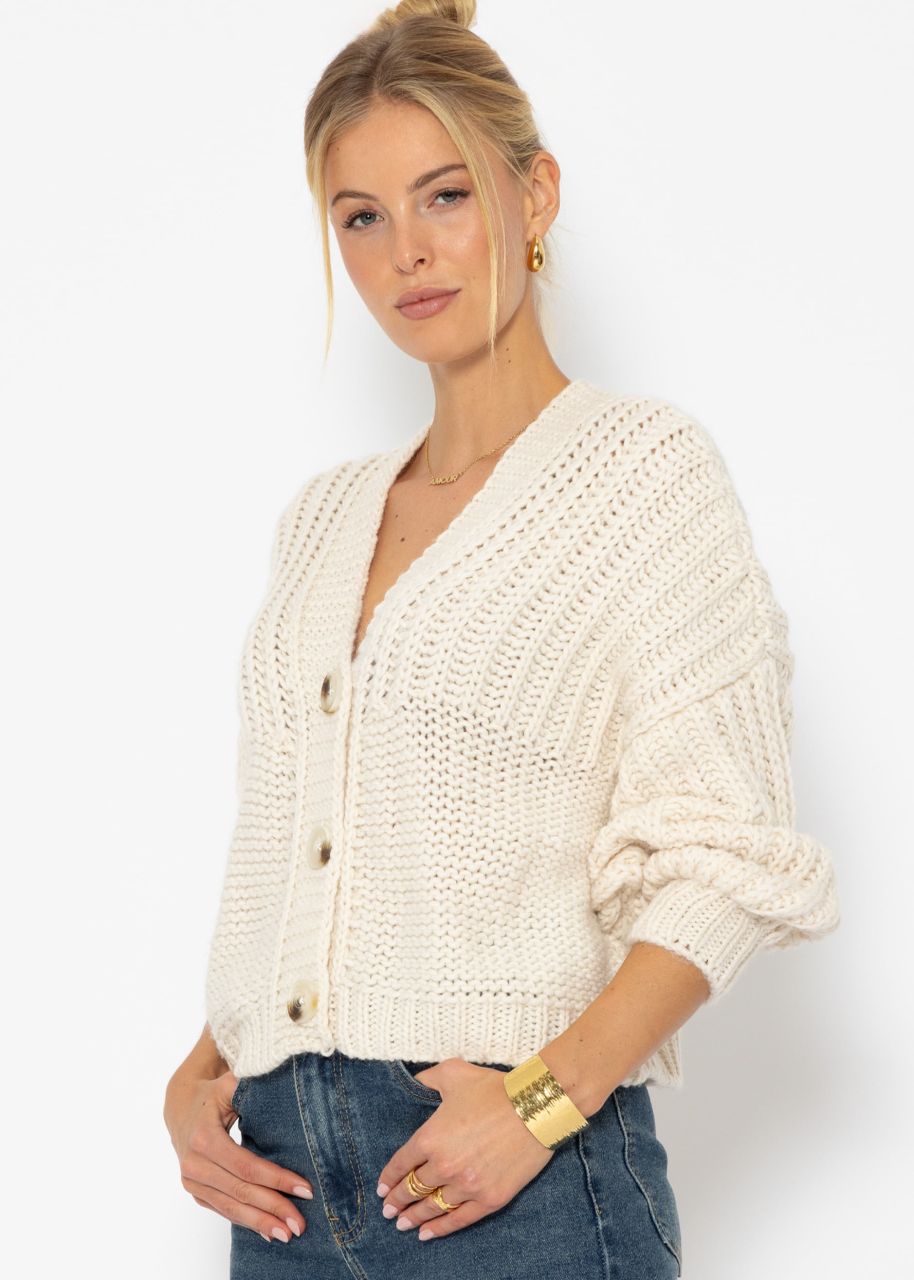 Jessica Haller Strick-Cardigan mit gerippten Ärmeln und Knopfleiste - beige