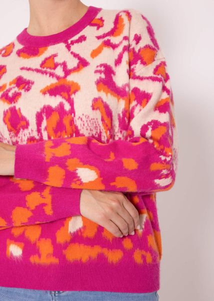 Strickpullover mit Leopard-Muster - pink