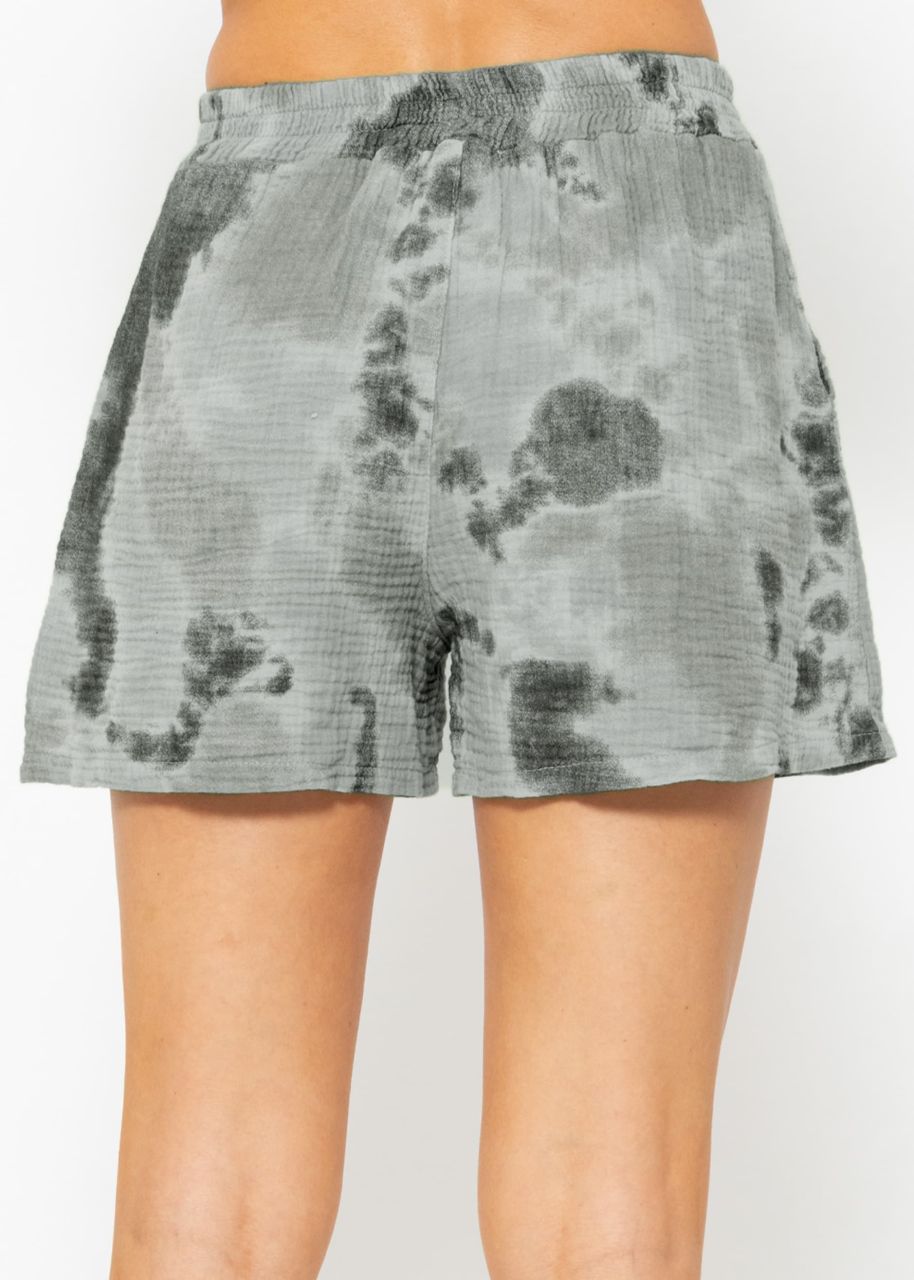 Musselin Shorts mit Print - grau-khaki