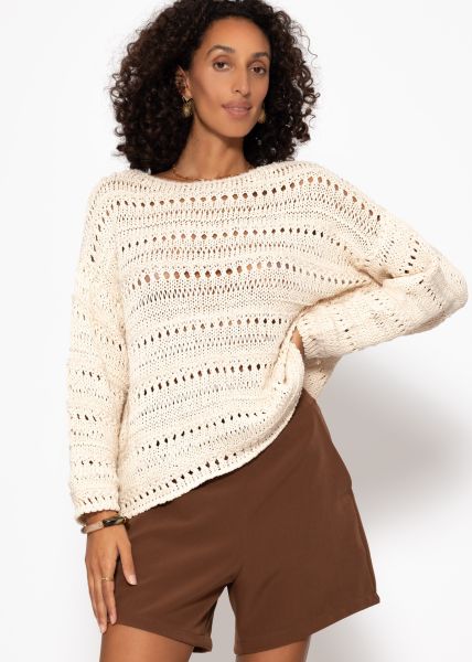 Pullover mit Ajour Muster - beige