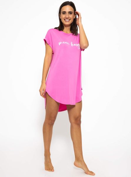 Langes Pyjamashirt mit Print - pink