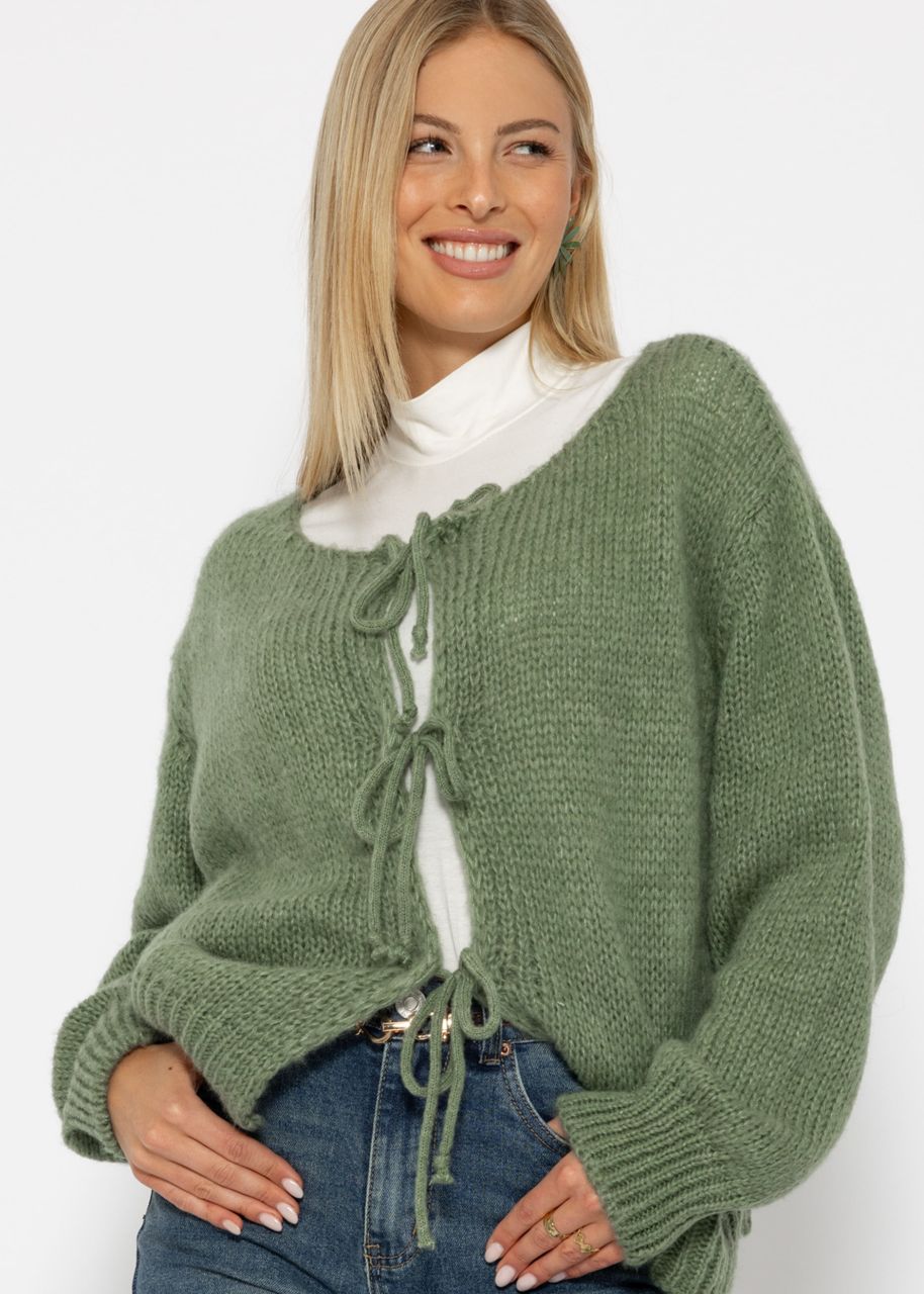 Strickjacke mit Schleifenverschluss - salbeigrün