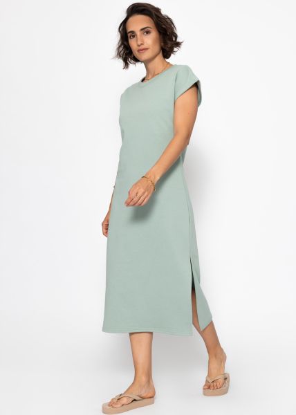 Langes Sweatkleid mit Schlitz - salbeigrün
