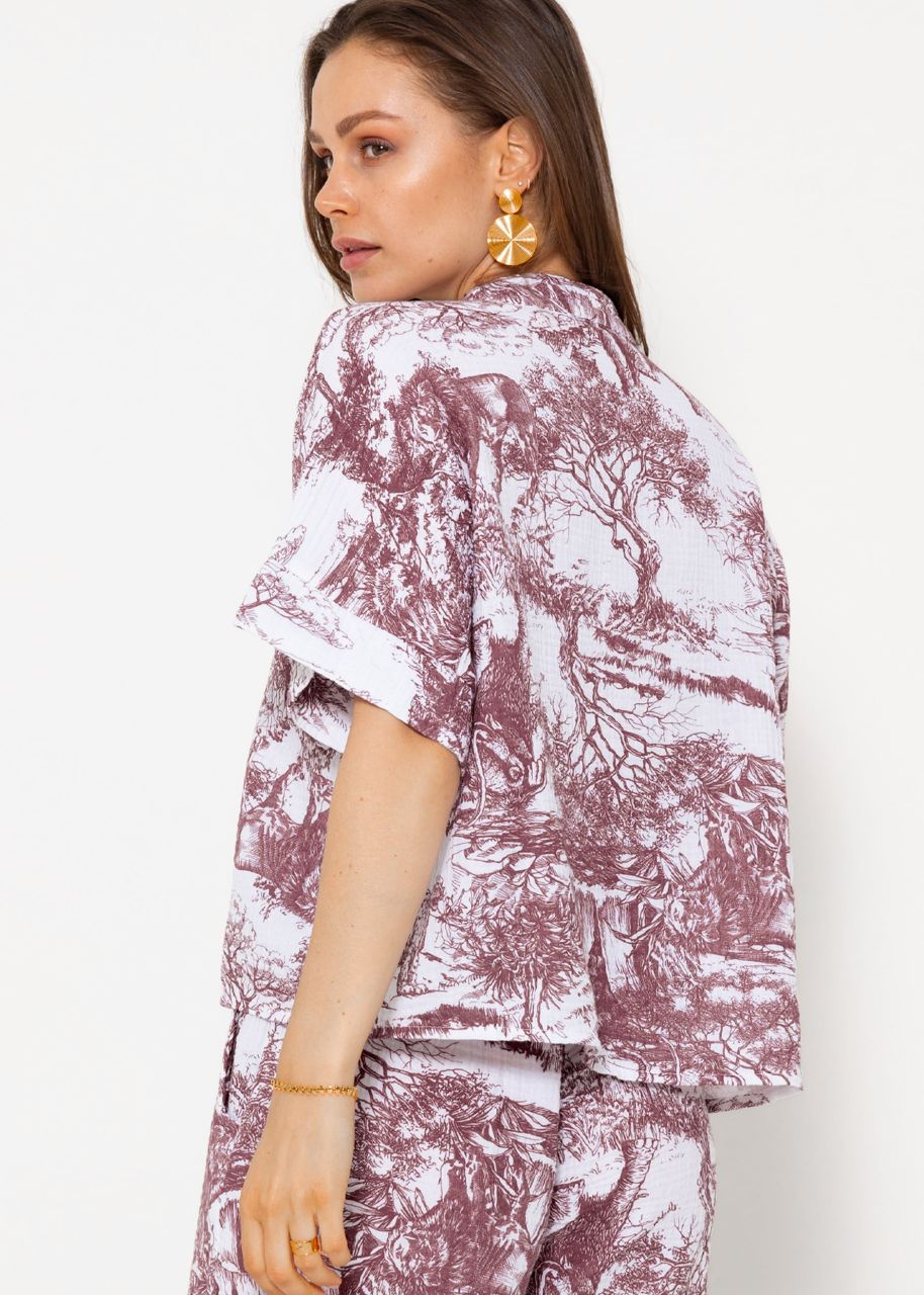 Musselin Bluse mit Print - weinrot