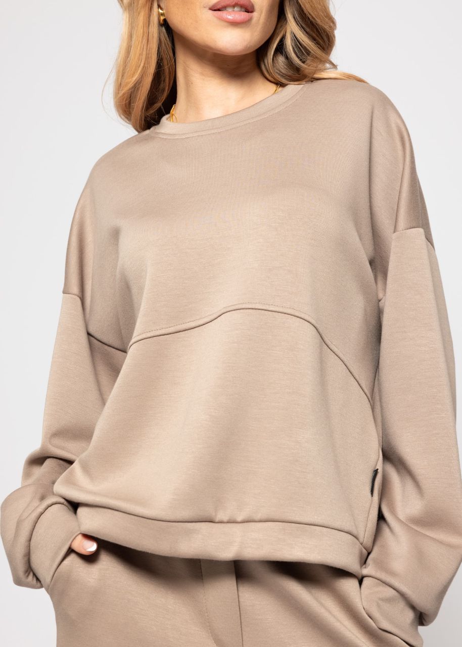 Softes Sweatshirt mit Teilungsnähten - taupe